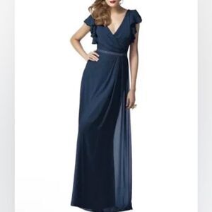 NWT The Dessy Group Midnight Gold Shimmer V neck maxi dress size 4